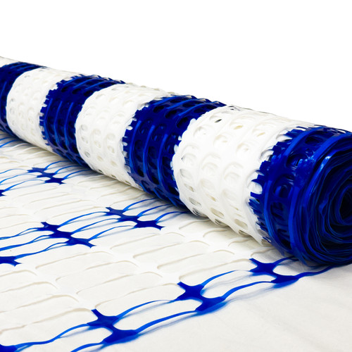 Construktor Blue/White Barber Pole Barrier Mesh, 50m x 1m Construktor Blue/White Barber Pole Barrier Mesh, 50m x 1m