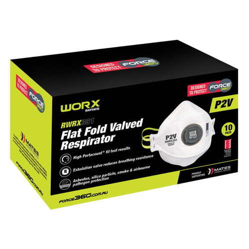 Force360 P2 Flat Fold Valved Disposable Respirator - 10 Pack Force360 P2 Flat Fold Valved Disposable Respirator - 10 Pack
