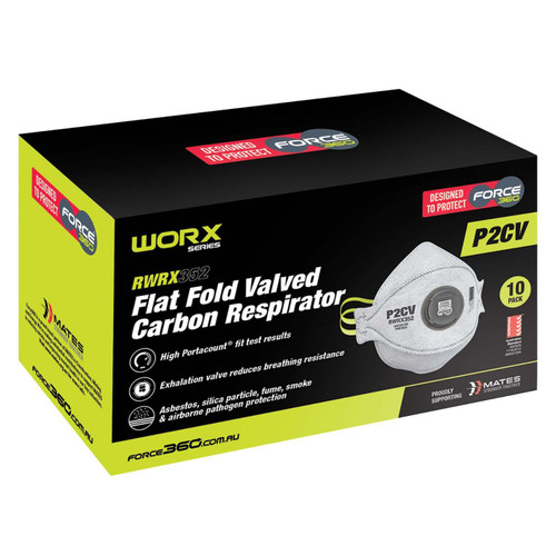 Force360 P2V Flat Fold  Carbon Valved Disposable Respirator - 10 Pack 
