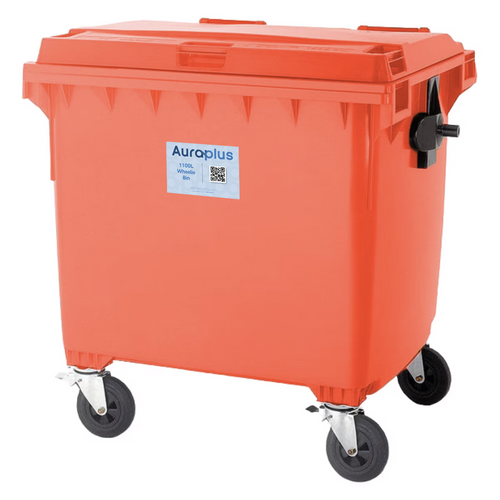 1100L Red Heavy Duty Wheelie Bin - Complete 