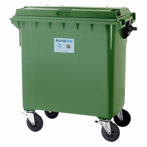 660L Green Heavy Duty Wheelie Bin - Complete