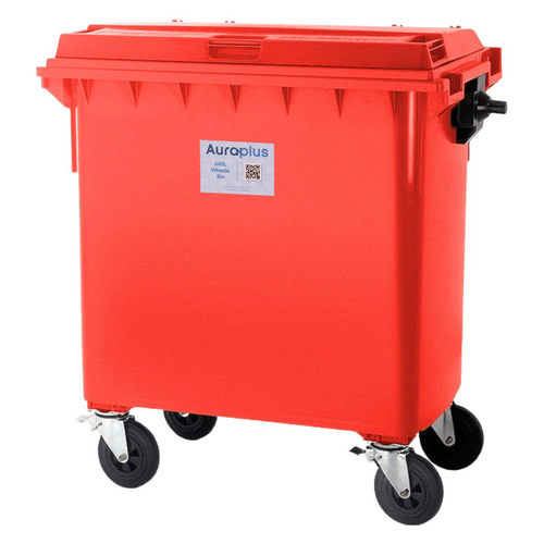 660L Red Heavy Duty Wheelie Bin - Complete 660L Red Heavy Duty Wheelie Bin - Complete