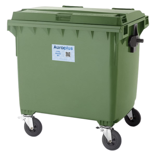 1100L Green Heavy Duty Wheelie Bin - Complete CW-8360-GN