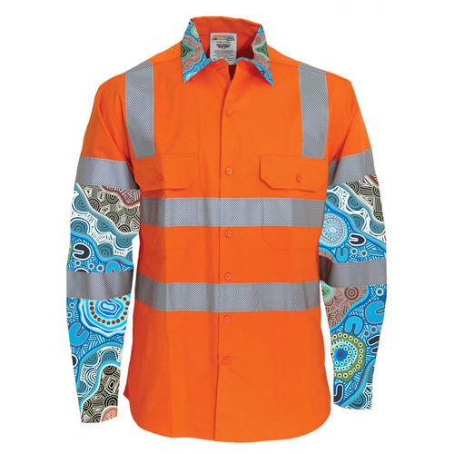 Hi-Vis Biomotion VIC Rail Shirt with Yarning Circles Indigenous Print Hi-Vis Biomotion VIC Rail Shirt with Yarning Circles Indigenous Print