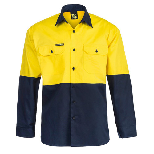 Workcraft Lightweight Hi Vis Two Tone Long Sleeve Vented Cotton Drill Shirt Workcraft Lightweight Hi Vis Two Tone Long Sleeve Vented Cotton Drill Shirt