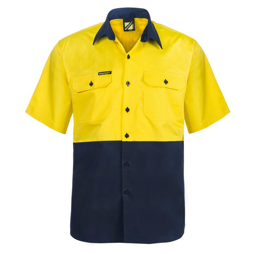 Workcraft Lightweight Hi Vis Two Tone Short Sleeve Vented Cotton Drill Shirt Workcraft Lightweight Hi Vis Two Tone Short Sleeve Vented Cotton Drill Shirt
