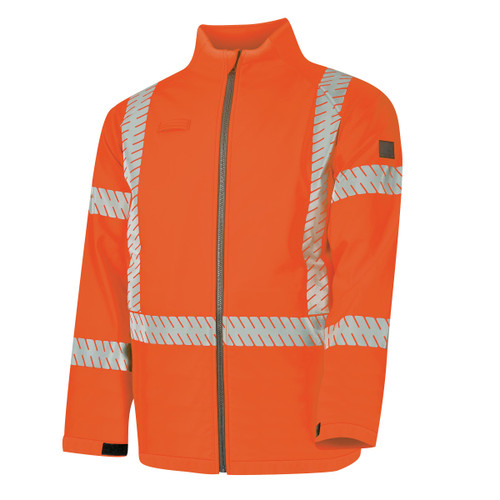 BOOL Hi-Vis NSW Rail FR Softshell Jacket With Segmented FR Tape BOOL Hi-Vis NSW Rail FR Softshell Jacket With Segmented FR Tape