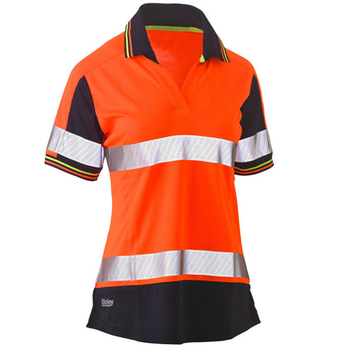 Bisley Womens Short Sleeve Taped Two Tone Hi Vis V-Neck Polo Bisley Womens Short Sleeve Taped Two Tone Hi Vis V-Neck Polo