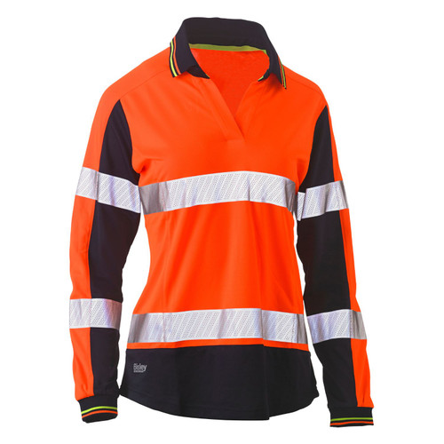 Bisley Womens Long Sleeve Taped Two Tone Hi Vis V-Neck Polo Bisley Womens Long Sleeve Taped Two Tone Hi Vis V-Neck Polo