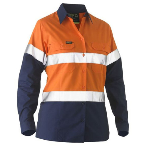 Bisley Recycled Women's Taped Two Tone Hi Vis Drill Shirt Bisley Recycled Women's Taped Two Tone Hi Vis Drill Shirt