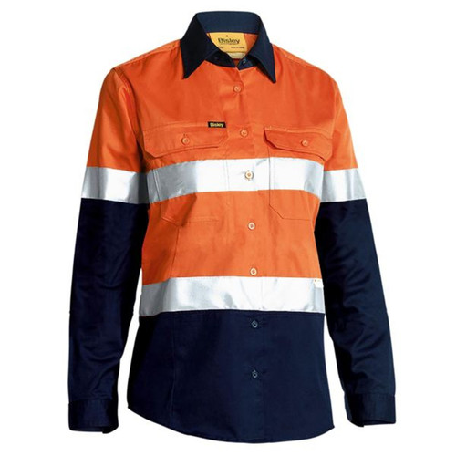 Bisley Hi Vis Womens Taped Light Weight Long Sleeve Shirt Bisley Hi Vis Womens Taped Light Weight Long Sleeve Shirt