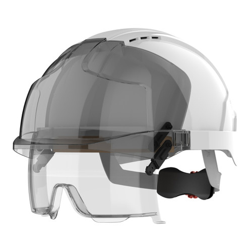 JSP Evo Vista Vented Hard Hat with Wheel Ratchet Harness and Smoke Visor JSP Evo Vista Vented Hard Hat with Wheel Ratchet Harness and Smoke Visor