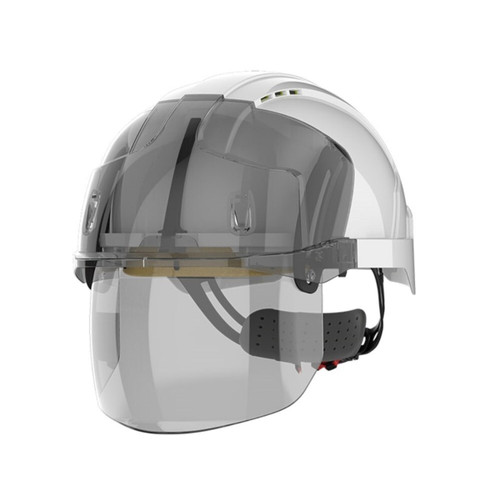 Evo Vista Vented White Hard Hat with Wheel Ratchet Harness and Clear Visor Evo Vista Vented White Hard Hat with Wheel Ratchet Harness and Clear Visor