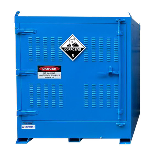 Stortekt 820 Litre Outdoor Class 8 Corrosive Substances Storage Cabinet - 4 Drum Pallet Store Stortekt 820 Litre Outdoor Class 8 Corrosive Substances Storage Cabinet - 4 Drum Pallet Store