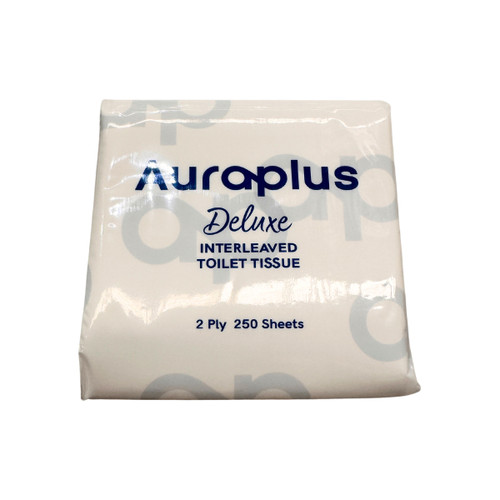 Auraplus Deluxe Interleaved Toilet Tissue 2 Ply 250 Sheets - Carton of 36 Auraplus Deluxe Interleaved Toilet Tissue 2 Ply 250 Sheets - Carton of 36