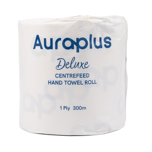Auraplus Deluxe Centrefeed Hand Towel Roll 1 Ply 300m - Carton of 4 Rolls Auraplus Deluxe Centrefeed Hand Towel Roll 1 Ply 300m - Carton of 4 Rolls
