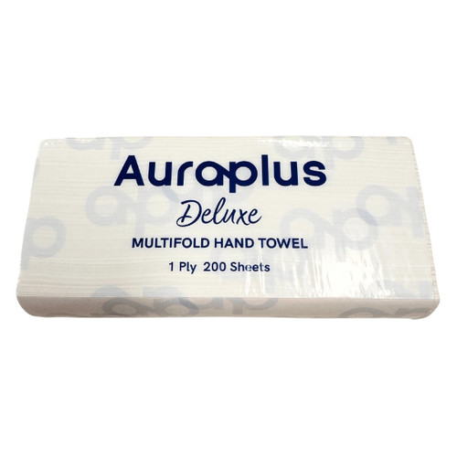 Auraplus Deluxe Multifold Hand Towel 1 Ply 200 Sheets - Carton of 20 Packs CW-5042