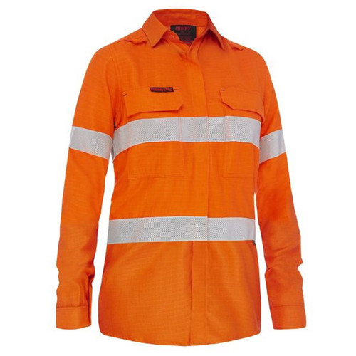 Bisley Apex 160 Women's Taped HI VIS LW FR Ripstop Vented Shirt Bisley Apex 160 Women's Taped HI VIS LW FR Ripstop Vented Shirt
