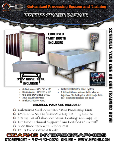Business Starter Package with Enclosed Paint Booth -  Hydrographics Tank, Rinse Tank & Training