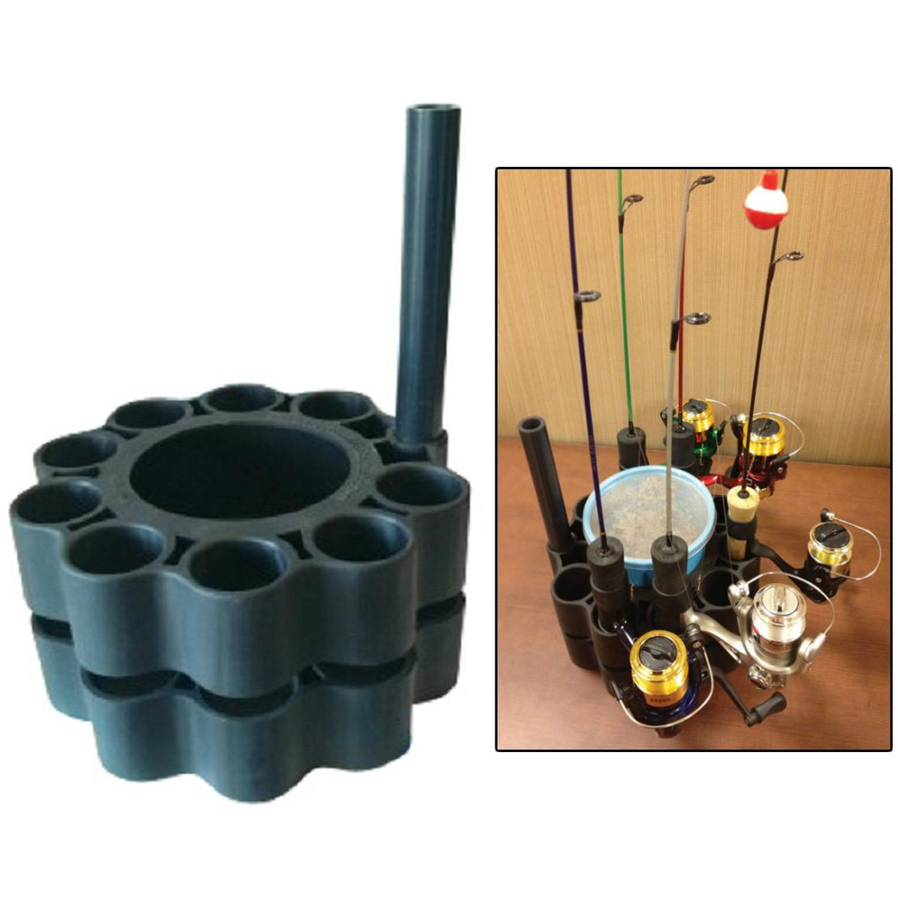 ice fishing bucket rod organizer