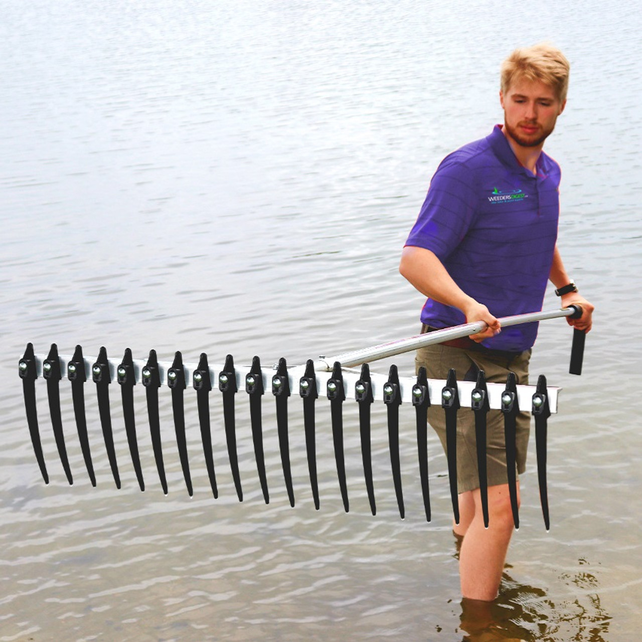 Rake Zilla | Extra Large Heavy Duty Aquatic Weed Rake with Long Tines for Lakes & Ponds 7ft Handle /w Float Kit