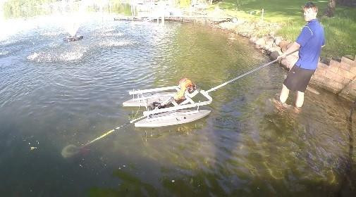 Float mount for lake and pond weed cutting machine