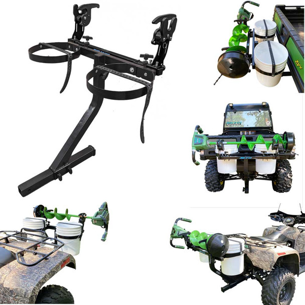 Ice Fishing Bucket Holder + Ice Auger Carrier | Mounts to Hitch on ATV UTV and more!