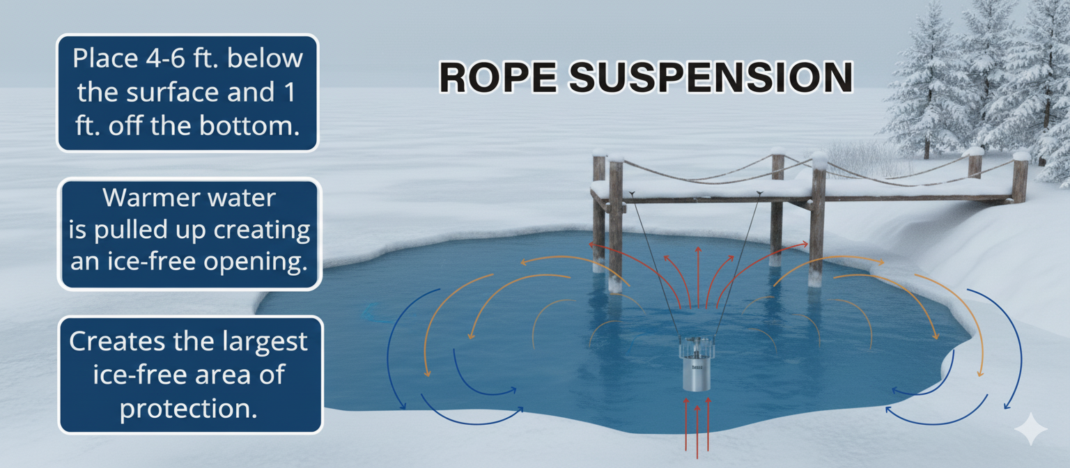 Kasco Marine Deicer Rope Suspension Illustration