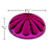 Fuchsia U90 E14 Cabochon Fixture Cap with a fluted, dome-like shape and a glossy reflective surface. The dimensions are clearly labeled, indicating a diameter of 2 3/8 inches and a height of 13/16 inch, highlighting its size for carnival and amusement lighting applications.
