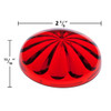 Red U90 E14 Cabochon Fixture Cap with a fluted, dome-like shape and a glossy reflective surface. The dimensions are clearly labeled, indicating a diameter of 2 3/8 inches and a height of 13/16 inch, highlighting its size for carnival and amusement lighting applications.