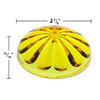 Yellow  U90 E14 Cabochon Fixture Cap with a fluted, dome-like shape and a glossy reflective surface. The dimensions are clearly labeled, indicating a diameter of 2 3/8 inches and a height of 13/16 inch, highlighting its size for carnival and amusement lighting applications.