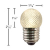 A textured warm white LED light bulb with measurements. The bulb features a faceted globe design and an E26 base, measuring approximately 2 1/4 inches in height and 1 3/8 inches in diameter.