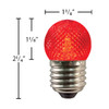 A textured red LED light bulb with measurements. The bulb features a faceted globe design and an E26 base, measuring approximately 2 1/4 inches in height and 1 3/8 inches in diameter.