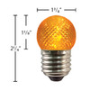 A textured orange LED light bulb with measurements. The bulb features a faceted globe design and an E26 base, measuring approximately 2 1/4 inches in height and 1 3/8 inches in diameter.