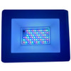 Front view of a lit 50 watt LED floodlight. It is so bright that it washes out the camera.