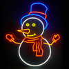 The photo depicts a charming 30" LED Neon Happy Snowman display against a festive backdrop. The snowman's vibrant LED lights shine brightly, illuminating its cheerful features and creating a warm, inviting glow. The snowman's transparent acrylic backing, cut to shape, enhances its whimsical appearance, adding a modern twist to the traditional holiday decoration. Set against a backdrop of festive decorations, including twinkling lights and sparkling ornaments, the LED Neon Happy Snowman display adds a touch of enchantment to the scene. Whether placed by the fireplace, nestled among greenery, or showcased in a storefront window, this charming display is sure to spread holiday cheer and delight all who behold it.