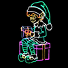 Neon LED Elf sitting on Present 4 Foot