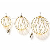 Hanging Christmas light balls 3 pack with brown metal frames and warm white LED lights in 12, 16, and 20 inch sizes.