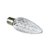 Clear faceted C9-style light bulb with a silver screw base on a white background.