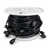 330-foot black outdoor string light cord wound on a white storage reel.