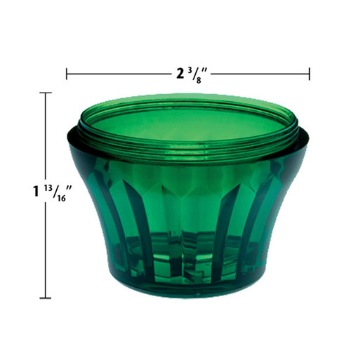 Green Fun Light E14 Cabochon Fixture Base with a threaded top for secure attachment of fun light caps. The base measures 2 3/8 inches in diameter and 1 13/16 inches in height, featuring a faceted design for added visual appeal in carnival and amusement lighting installations. Green Fun Light E14 Cabochon Fixture Base with a threaded top for secure attachment of fun light caps. The base measures 2 3/8 inches in diameter and 1 13/16 inches in height, featuring a faceted design for added visual appeal in carnival and amusement lighting installations.