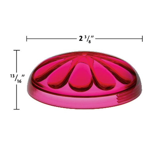 Fuchsia Fun Light cabochon lens with a decorative, petal-like design molded into its domed surface. It measures approximately 2 3/8 inches in diameter and 13/16 inch in height, as indicated by the labeled dimensions. Fuchsia Fun Light cabochon lens with a decorative, petal-like design molded into its domed surface. It measures approximately 2 3/8 inches in diameter and 13/16 inch in height, as indicated by the labeled dimensions.
