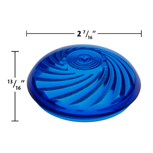 blue TL47 swirl-patterned cabochon fixture cap with detailed dimensions. The cap measures 2 7/16 inches in diameter and 13/16 inches in height, featuring a textured spiral design for carnival and amusement lighting applications. blue TL47 swirl-patterned cabochon fixture cap with detailed dimensions. The cap measures 2 7/16 inches in diameter and 13/16 inches in height, featuring a textured spiral design for carnival and amusement lighting applications.