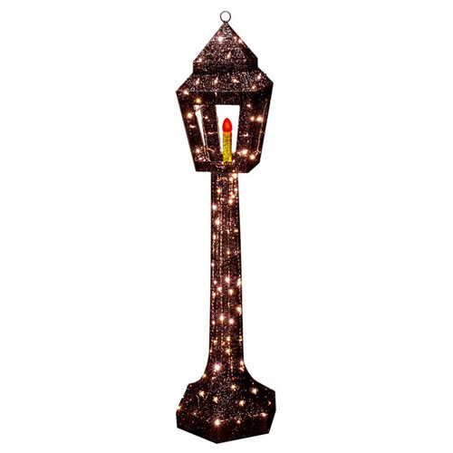black Lamp Post with candle Flame Motif yard Display