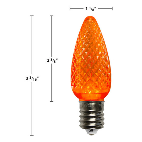 The picture showcases a C9 LED retrofit Christmas light bulb in a warm amber color with an E17 base. This energy-efficient LED bulb is designed as a replacement for traditional incandescent C9 bulbs, offering a more eco-friendly and long-lasting lighting solution. The amber color emits a soft and cozy glow, creating a warm and inviting atmosphere for your holiday decorations. The E17 base allows for easy installation, enabling you to seamlessly replace your existing bulbs with these energy-efficient alternatives. Whether used indoors or outdoors, this amber C9 LED retrofit Christmas light bulb with an E17 base will enhance your holiday display with its gentle and soothing illumination, adding a touch of elegance and tranquility to your Christmas lighting arrangements.
