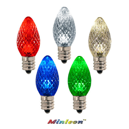 In the picture, a set of C7 LED E12 Twinkle MINLEON Retrofit Christmas Bulbs is showcased. These bulbs are designed to fit into C7 sockets with an E12 base, making them easily compatible with various Christmas lighting setups. Each bulb features energy-efficient LED technology that emits a warm, inviting glow.