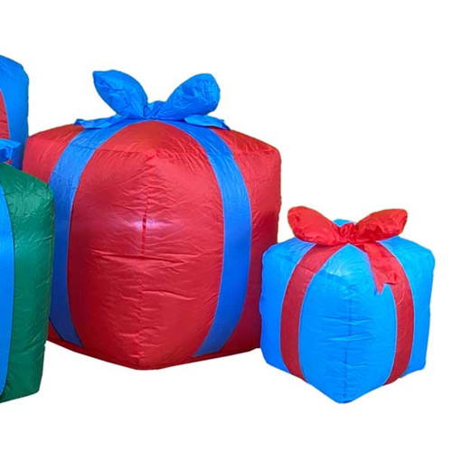 Step into a world of holiday enchantment with our captivating 8' Wide LED Christmas Gift Boxes Inflatable Yard Decoration Motif Display. Standing proudly in your yard, this larger-than-life scene is a delightful celebration of the season.

Three enormous gift boxes, each measuring an impressive 8 feet in width, take center stage against the backdrop of the wintry landscape. Vivid colors burst forth from the boxes, with radiant LED lights illuminating every corner, casting a warm and inviting glow. The boxes are adorned with intricate bows and ribbons, adding a touch of whimsy and elegance to the scene.

As the sun sets, the magic truly comes to life. The LED lights create a mesmerizing display, casting dancing shadows on the ground and reflecting off the snowflakes that gently fall around the display. The crisp winter air carries the faint scent of pine, further enhancing the sensory experience.

Surrounded by a dusting of snow, the inflatable gift boxes stand firm, their forms inflated and maintained by a hidden mechanism. Despite their size, they exude a sense of lightness and joy, captivating the hearts of both young and old.

Whether enjoyed from a distance or up close, this LED Christmas Gift Boxes Inflatable Yard Decoration Motif Display is a charming reminder of the festive season's joys. A perfect centerpiece for your outdoor holiday décor, it beckons you to share in the merriment and create lasting memories with loved ones.