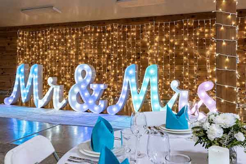 48" Tall Joined MR & MRS RGBW Marquee Wedding Letters Multicolor Wedding