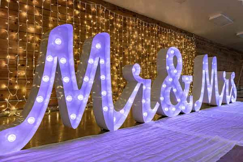 48" Tall Joined MR & MRS RGBW Marquee Wedding Letters Purple Wedding