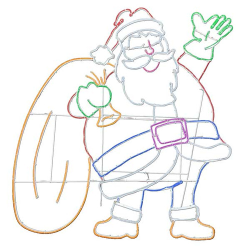This photo features our charming 46" LED Neon Waving Santa with Toy Bag Display, a heartwarming addition to your holiday décor. Standing tall at 46 inches, Santa Claus is depicted with a cheerful expression, and a friendly smile as he joyfully waves to all. Adorned with vibrant LED neon lights, Santa's silhouette illuminates with a playful and inviting glow, creating a festive ambiance. With his beautifully crafted toy bag filled with presents by his side, this waving Santa adds a touch of magic and holiday spirit to any room or outdoor area. This photo features our charming 46" LED Neon Waving Santa with Toy Bag Display, a heartwarming addition to your holiday décor. Standing tall at 46 inches, Santa Claus is depicted with a cheerful expression, and a friendly smile as he joyfully waves to all. Adorned with vibrant LED neon lights, Santa's silhouette illuminates with a playful and inviting glow, creating a festive ambiance. With his beautifully crafted toy bag filled with presents by his side, this waving Santa adds a touch of magic and holiday spirit to any room or outdoor area.